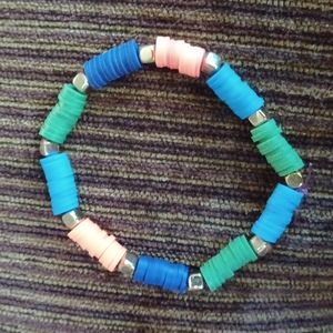 Blue, green, orange clay bead bracelet